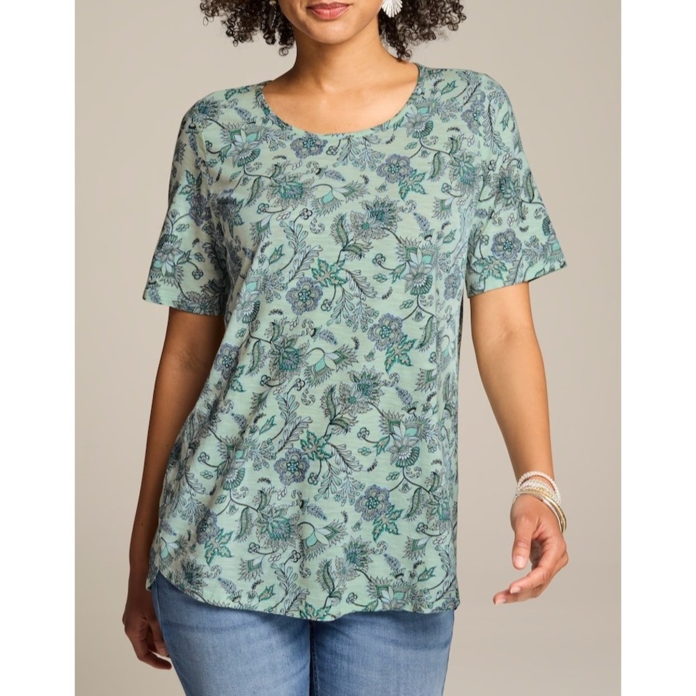 J. Jill Women's Floral Cotton/Tencel Short Sleeve Top Blouse Shirt  Large